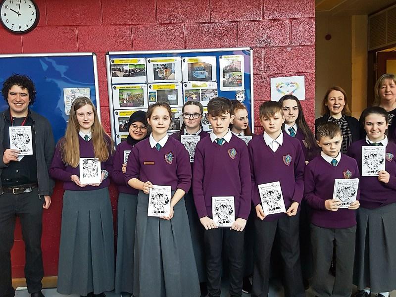 Artist Hugh McMahon, first year authors, JCSP Librarian Jane Bingham-Shee and TCC principal Norma O'Brien