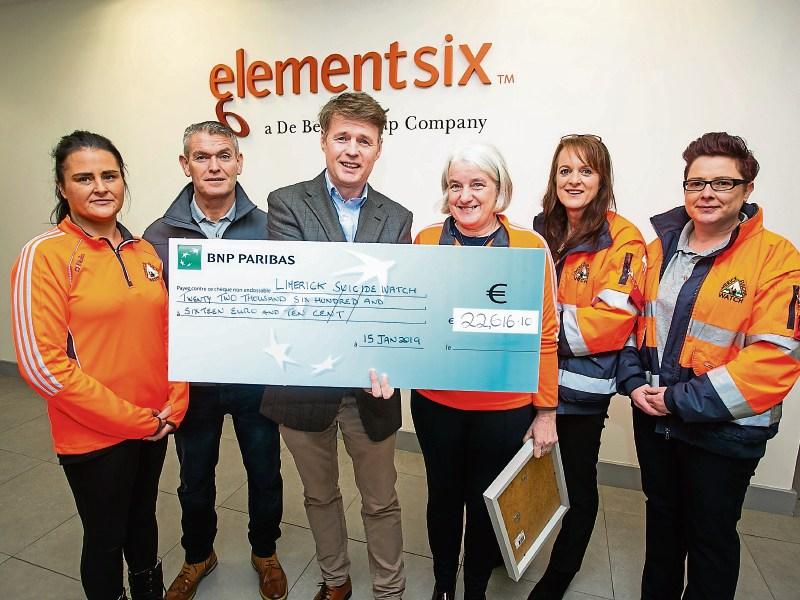 Dave Hanly, general manager at Element Six, pictured with volunteers  Audrey Ellis, Mike O'Mara, Shirley Johnston, Michele Hill, and Niamh Doyle 