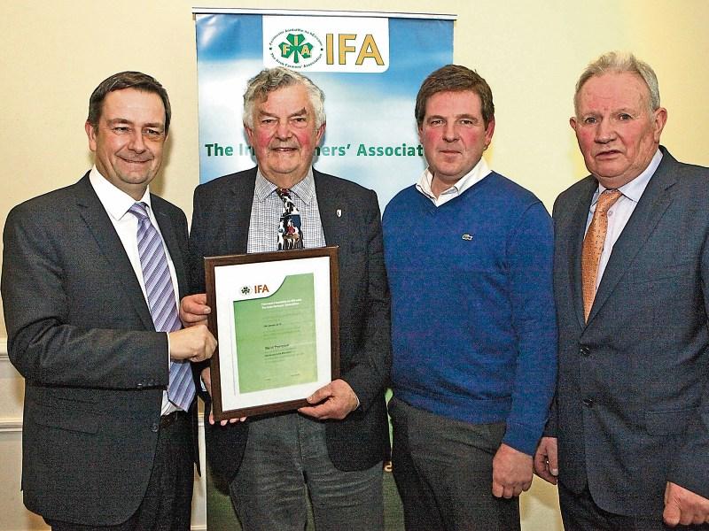 Damian McDonald, IFA director general, presented David Thompson, Cappamore, with an honorary life membership of the IFA in the presence of Shay Galvin, Limerick IFA chairman and Richard Kennedy, IFA 