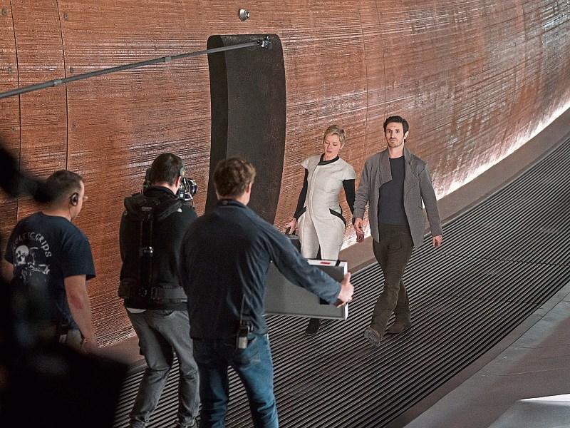 Gretchen Mol and Eoin Macken on the set of Nightflyers at Troy Studios, where it was filmed Picture: Netflix