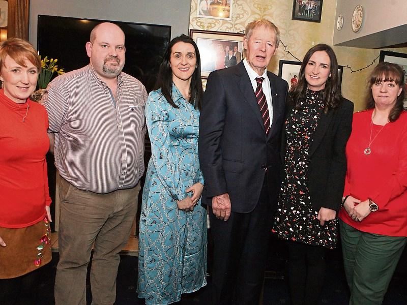 Mícheál Ó Muircheartaigh with Dara O'Brien, Jack O'Shea, Breda Moloney, Kate O'Connor and Antoinette Mullins