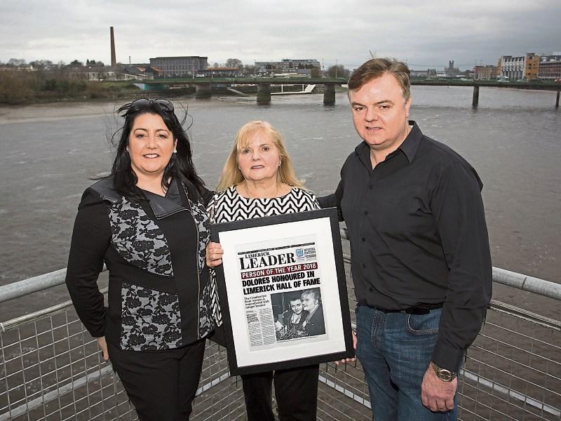 Dolores O’Riordan was honoured in the Limerick Person of the Year Hall of Fame; pictured are her mother Eileen, centre, and brother PJ and PJ's wife Sandra Picture: Alan Place