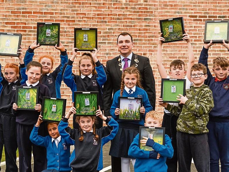 Mayor of Limerick Cllr James Collins pictured with members of the Southill Afterschool Club Picture: Diarmuid Greene