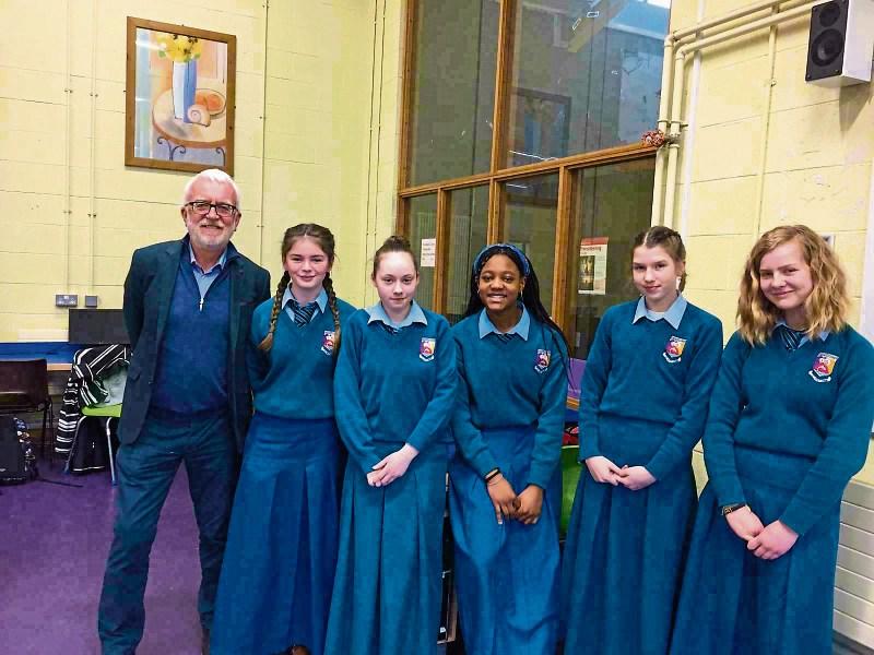 RTE&rsquo;s Peadar King with Aifric Nevin, Sofia Brennan Vacas, Azeezat Adedamola Muniru, Zofia Frasonska, Nelly Annick Frohburg