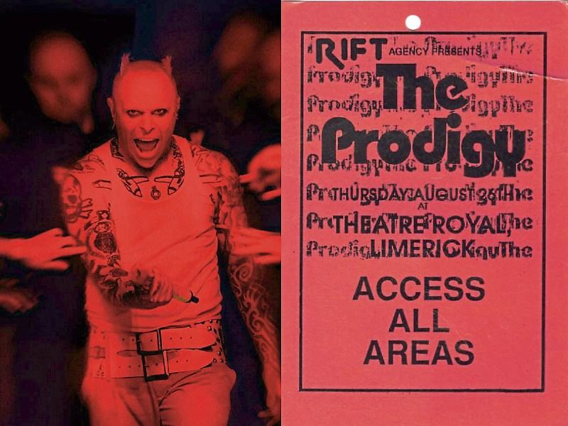 Keith Flint of The Prodigy, left and right, an access all areas pass from the Theatre Royal gig in 1993