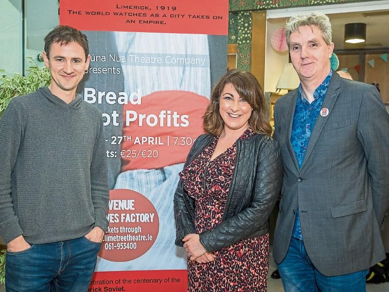 At the launch of Bread not Profits, musician David Blake, one of the cast members Georgina Miller and playwright Mike Finn Picture: Keith Wiseman