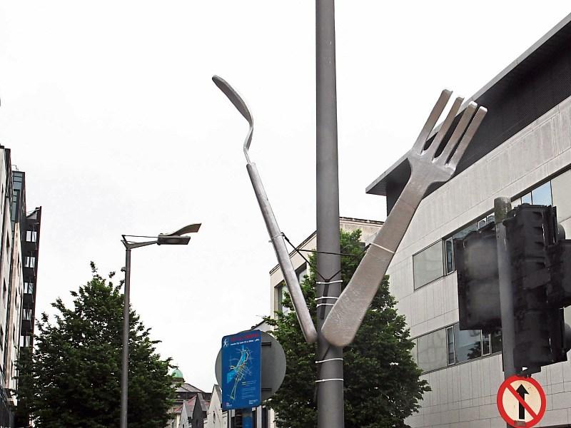 Installation of giant street cutlery in Limerick causes a stir online