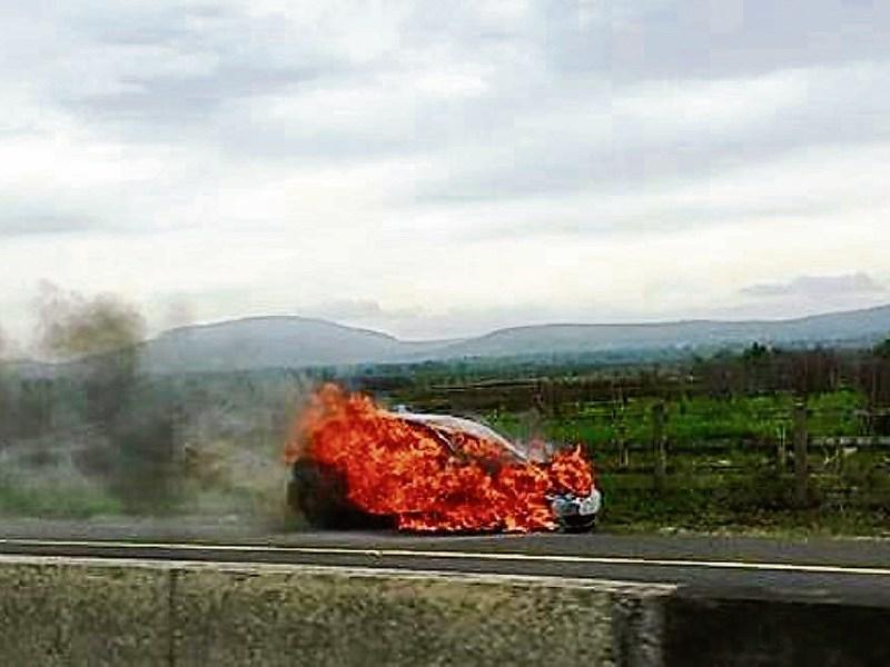 Emergency services deployed to car fire on Limerick motorway