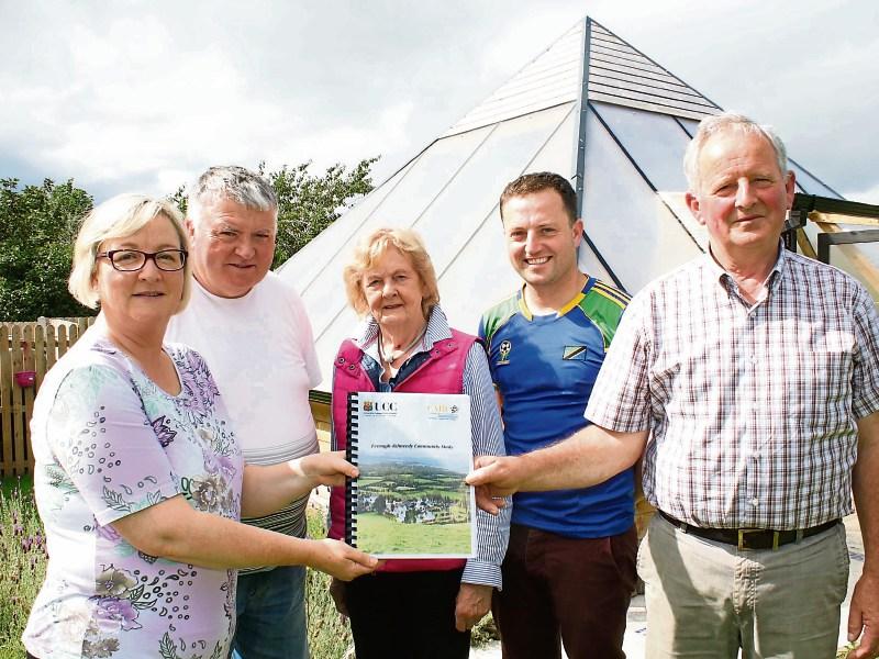 Community activists Sharon Danaher, Seamus Murphy, Sheila Roche, Barry Gilbourne, and Sean O'Sullivan at the Phoenix Project in the Intergenerational Garden in Kilmeedy