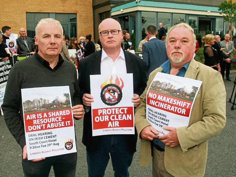 Cllr John Costello, Senator Paul Gavan and Cllr John Gilligan at the planning hearing into Irish Cement at the South Court Picture: Adrian Butler