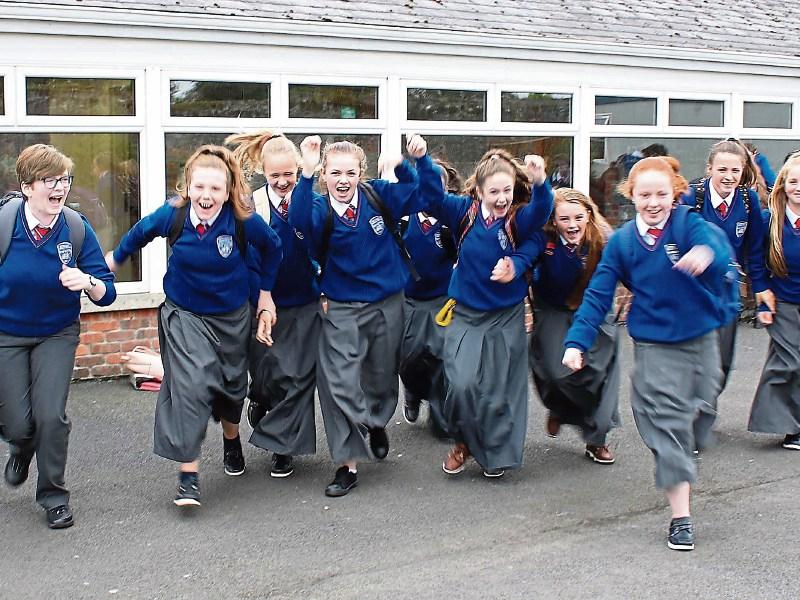 Students show their delight at their new surroundings on their first day at Mungret Community College Pictures: Michael Cowhey