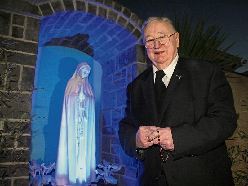 Des Fitzgerald stands by his Our Lady of Fatima shrine at his house in Greystones, off the Ennis Road  Picture: Adrian Butler