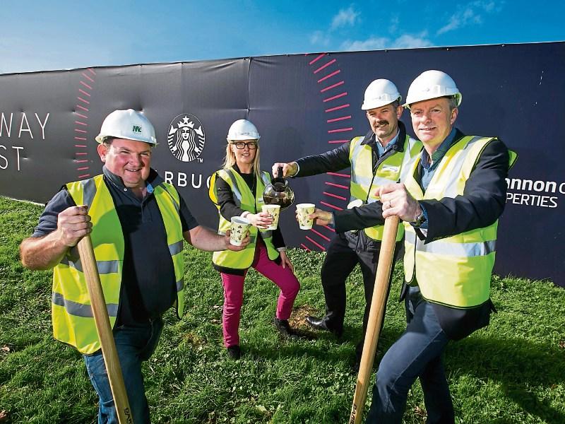 Tom Collins, Grainne McInerney, Gerry Dillon and Ray O'Driscoll mark the start of work on a new Starbucks unit in the Shannon Free Zone Picture: Arthur Ellis