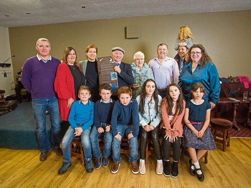 Tomás McKenna is pictured with his family at a tribute afternoon in his honour as part of the Garry McMahon Singing Weekend at Fr. Casey's GAA Clubhouse, Abbeyfeale