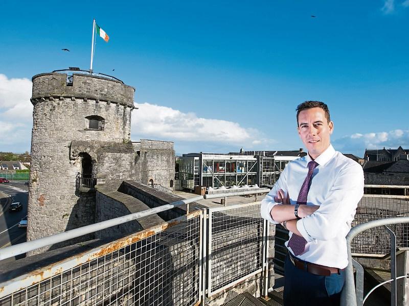 Shannon Heritage CEO Niall O’Callaghan in King John’s Castle, one of Limerick’s main tourist attractions, and below, welcoming All Black world cup winner Andy Ellis to Bunratty
