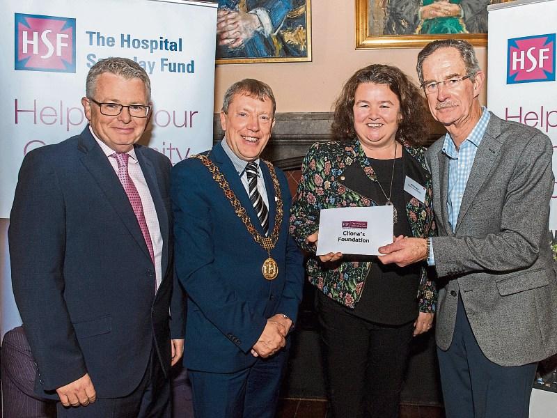 Paul Jackson, Hospital Saturday Fund, Lord Mayor of Cork Cllr Tony Fitzgerald, Phil Deegan, Cliona’s Foundation and  Dick Spring at the presentation Picture: Brian Lougheed