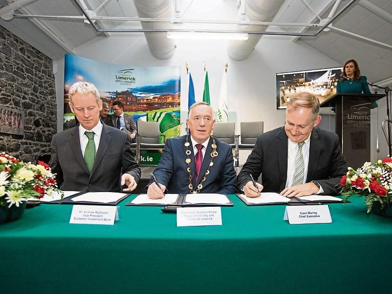 Half of Project Opera is being funded through a loan from the European Investment Bank, which Mayor Stephen Keary and Conn Murray signed with Andrew McDowell recently