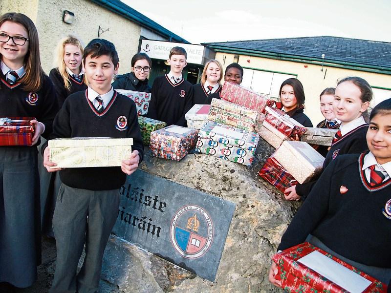 Some of the students from Coláiste Chiaráin, Croom, who were involved in the making of shoebox gifts for the homeless