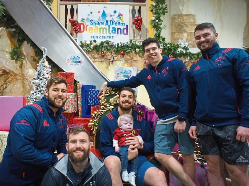 Ben Reidy with Munster Players - Alex Wooton, Jaco Taute, Rhys Marshall, Sam Arnold and Jean Kleyn at Dreamland in Limerick