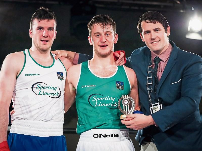 One of the last events Cllr Daly wore the mayoral chain at was a Limerick under-21 hurlers boxing fundraiser. He is pictured with Tom Morrissey and Declan Hannon Picture: Keith Wiseman