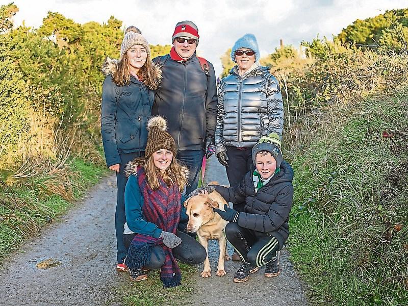 Fiona, Lisa, Donnagh, Cathy and Liam Barrow and Sally the dog on this year's Knockfierna walk on January 1