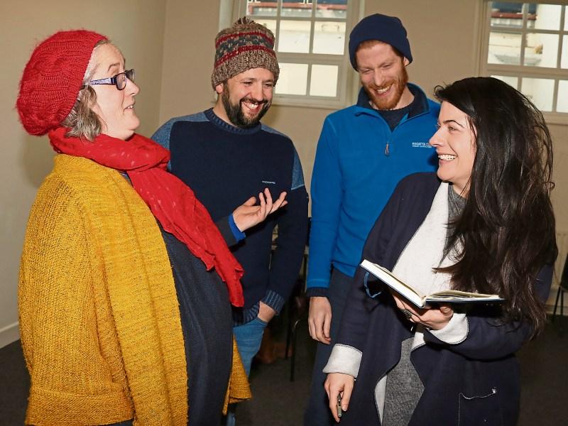 Rehearsals for ‘In Two Minds’: Ciarda Tobin, director, Stephen Ryan, sound designer, John Galvin, designer and writer Joanne Ryan Picture: Adrian Butler