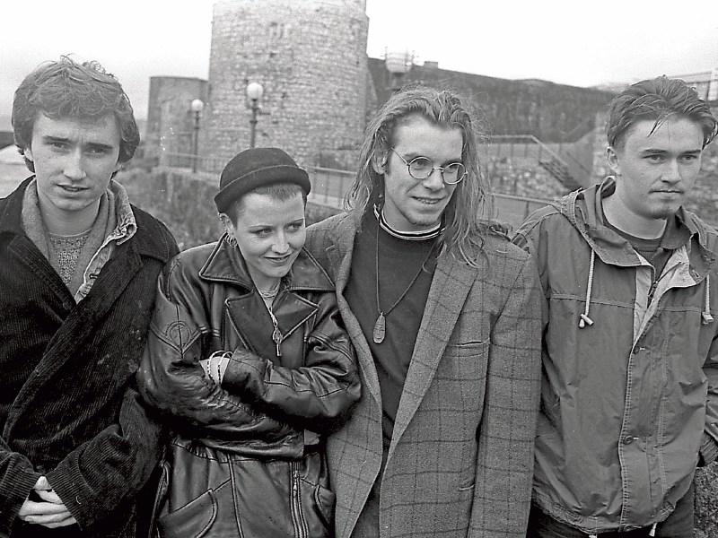 The Cranberries in Limerick in 1993: Noel, Dolores, Fergal and Mike at a civic reception in their honour Picture: Limerick Leader