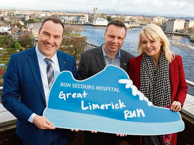 Pictured are Jason Kenny of Bon Secours, race director John Cleary and Lorna Clancy, Limerick Leader 
