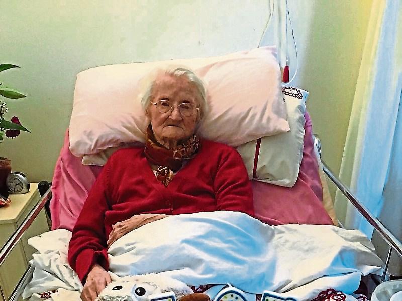 Bridie MacNeil, née McNamara, pictured last year on her 105th birthday