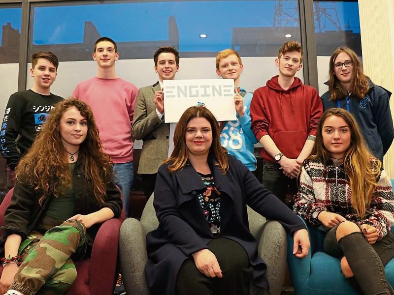 The group that met with Mike Cahill at Engine Limerick, including Fresh Film founder Jayne Foley, front centre