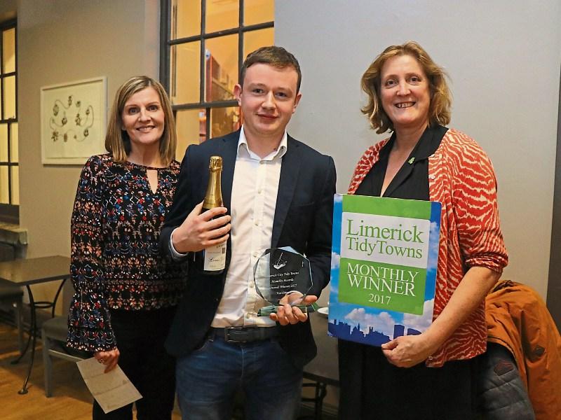 James Lawlor, Narrative Four, with Helen O’Donnell, Limerick Tidy Towns chairperson, right, and Maura O’Neill, Tidy Towns Picture: Sophie Goodwin/Ilovelimerick