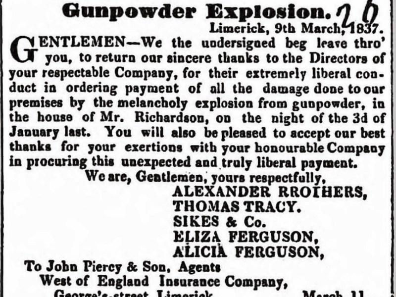 Limerick Chronicle files: The night gunpowder explosions rocked the city