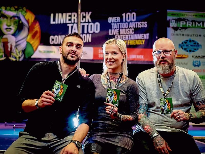 Thomas Skvara, Sylwia Butkiecz and Roy Keane, owner of Soul Addiction Tattoo Studio, Roches Street at the Limerick Tattoo Convention Picture: Keith Wiseman