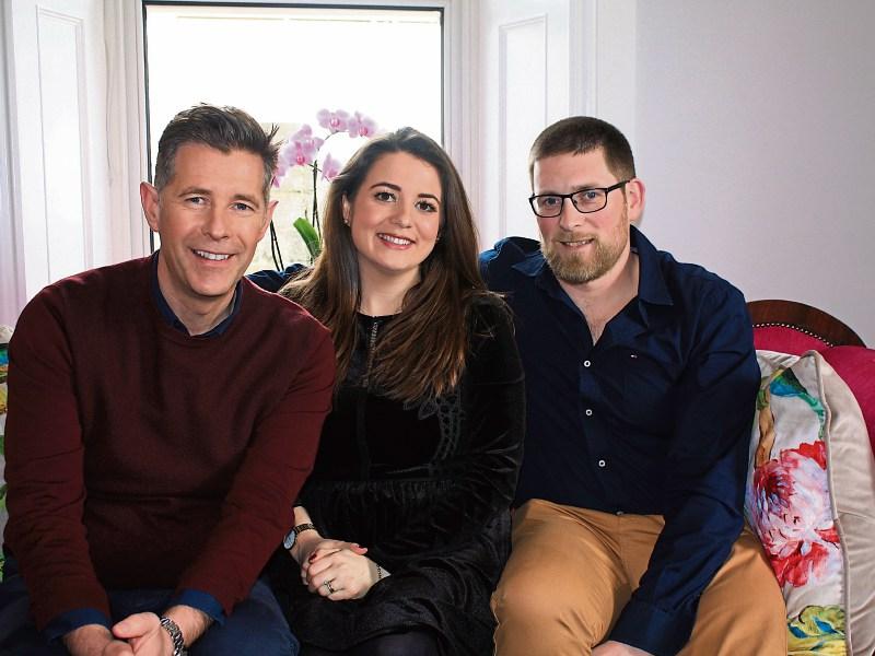 Dermot Bannon with Katie and Padraig Ryan. Below, the finished farmhouse and the room that caused the conflict Pictures: Courtesy RTE