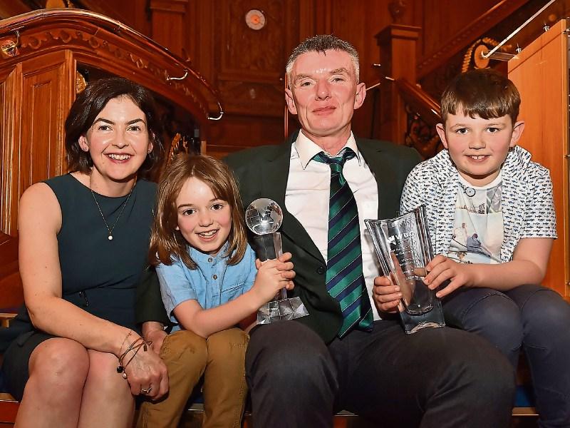 Happy family: Garrett, Fiona, Michael and Paraic Landers, pictured in Belfast, are the proud owners of the 2018 World Butchers Challenge trophies