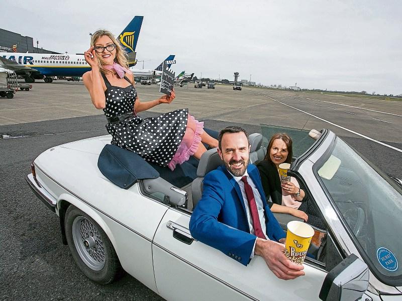 Natalie Katilius, Andrew Murphy, Managing Director Shannon Airport and Isabel Harrison launching the drive in movies Picture: Arthur Ellis