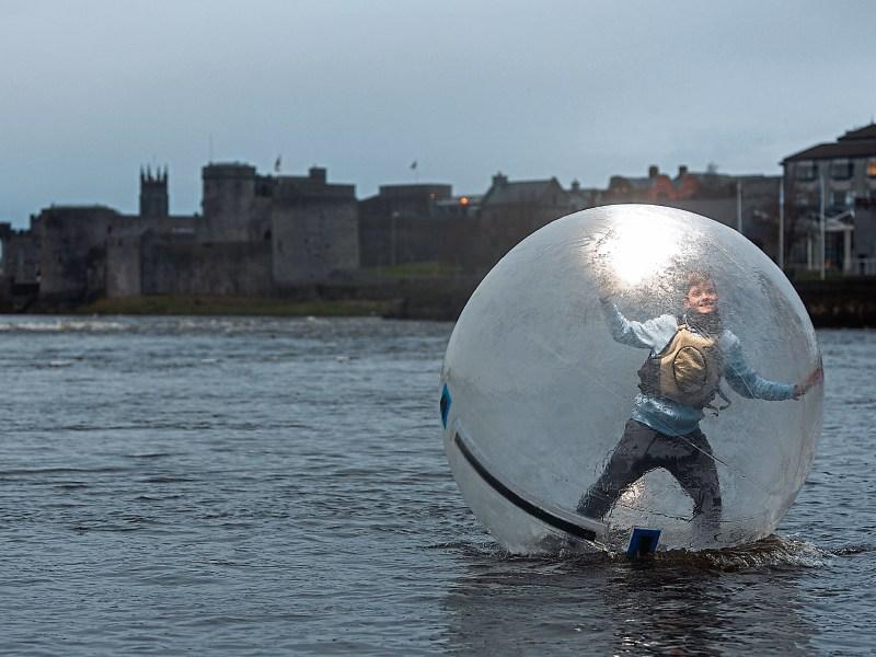 Carlos Orcher from Nevsail Watersports testing out a Zorbthat will make an appearance at Riverfest Pictures: Oisin McHugh/True Media