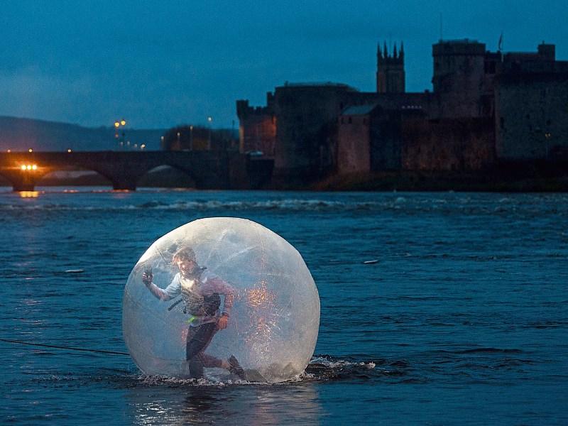 Carlos Orcher from Nevsail Watersports tests out the Zorbs on the Shannon ahead of Riverfest Picture: True Media