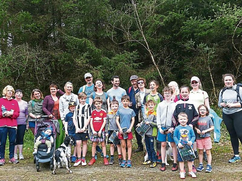 Walking festival: Happy adults and children on Bank Holiday Monday’s nature trail located at the Ballyhoura Mountain Bike Centre