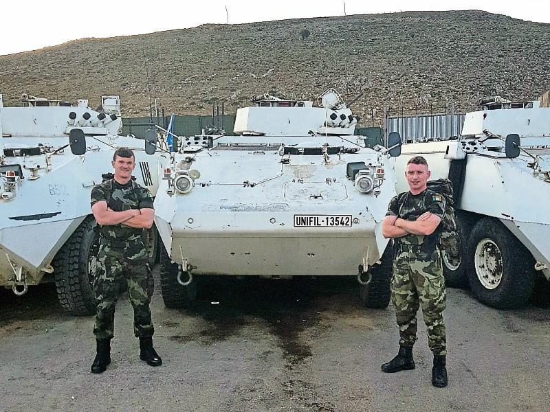 Men on a mission for Pieta House: Jason Hayes, from Bruff and John Anthony Thomas, Dingle, of Limerick’s 12th Infantry Battalion in the Lebanon