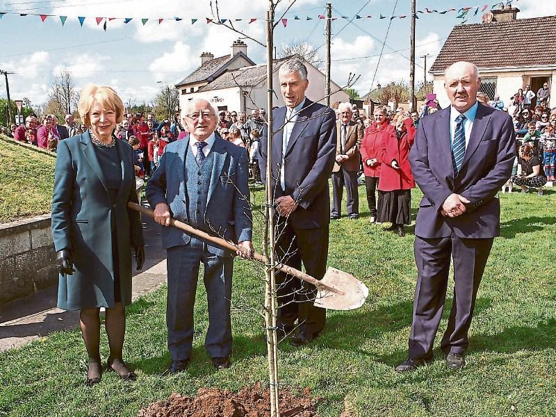 President Michael D Higgins on his 2016 visit to Murroe with wife Sabina, Fr Simon Sleeman and Tom Holmes