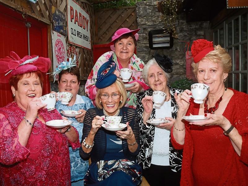 Kay Culhane, Nora Hayes, Mary Deegan, Cliona McGill, Mary Griffin and Phil Donnellan at Bobby Byrne’s, where they’ll celebrate on Saturday Picture: Michael Cowhey