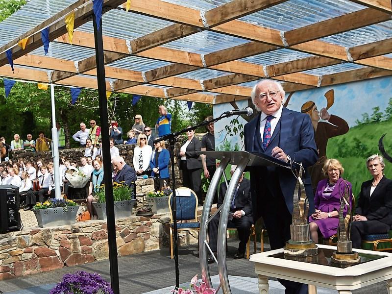 WATCH: Sun shines as President Michael D Higgins unveils Tidy Towns plaque in Birdhill