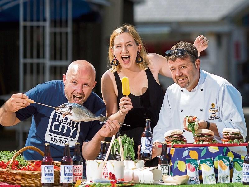 Summer fiesta: Stephen Cunneen, Treaty City Brewery, Olivia O'Sullivan, eatinlimerick.ie and Tom Flavin, Executive Chef, The Strand Hotel, launch the event Picture: Alan Place