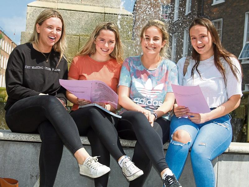 Leaving Cert students Katie Slattery Coll, Clodagh Lyons, Robyn McDonnell and Grace Ryan of Limerick Tutorial Centre after the start of the exams this Wednesday Picture: Adrian Butler
