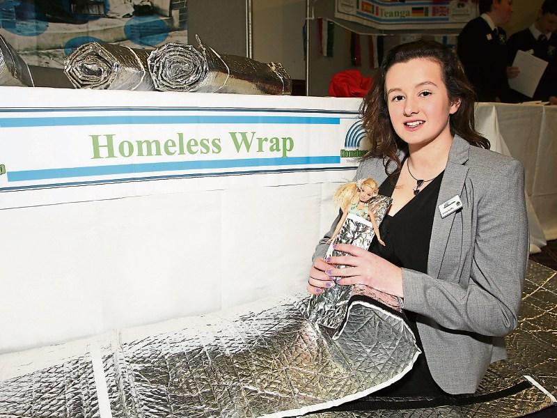 Emily Duffy, pictured with her sleeping bag for the homeless on a previous occasion, which she discussed with Prince Charles on his visit to UCC