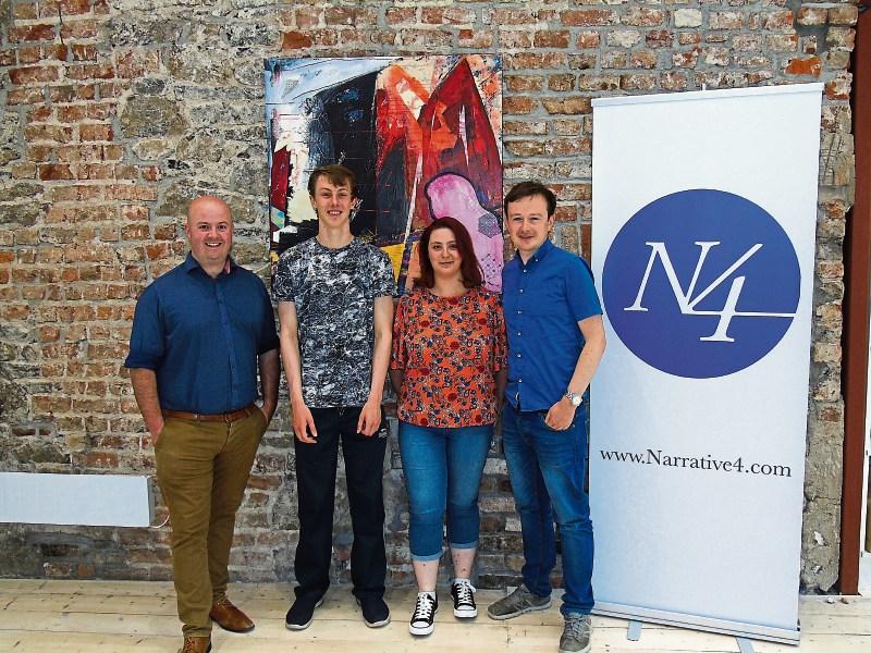 Kevin O’Reilly, vice-principal of Gaelcholáiste Luimnigh with Darragh de Klein, a student in the school with UL Student Amee O’Connor Berkery and James Lawlor, Narrative 4 Ireland