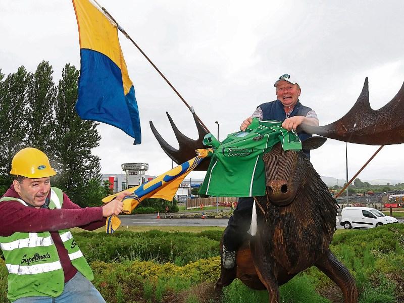 The stag statue and the flag, with Pat Cullinan, Clarecastle and Michael Casey, Limerick Picture: Michael Cowhey