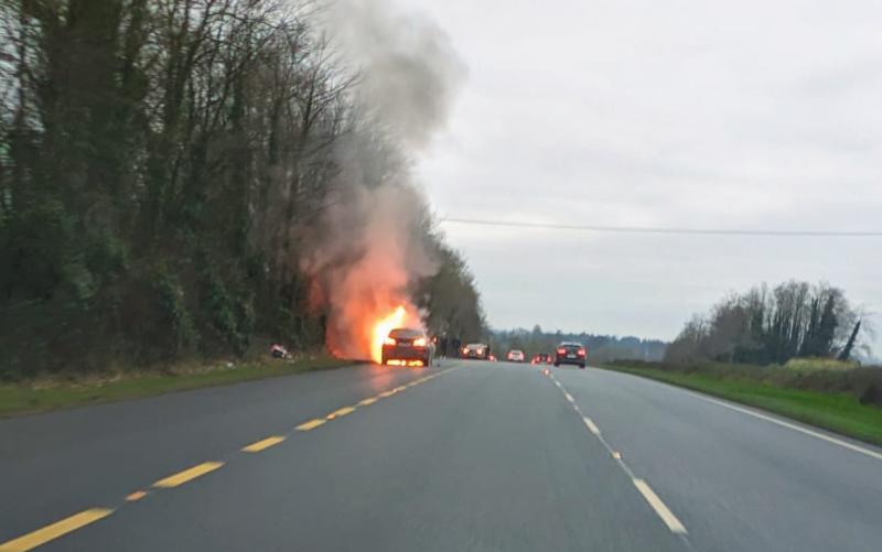 Emergency services attend car on fire near Limerick border