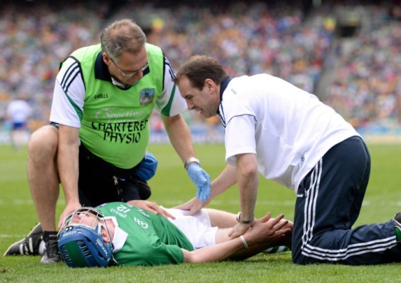 Seamus Hickey is attended to during the first half after picking up the injury